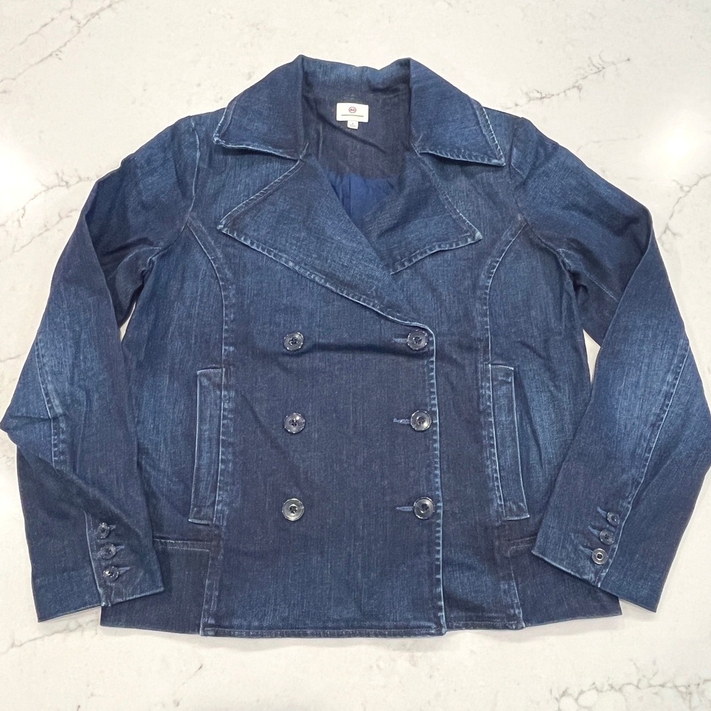 AG Adriano Goldschmied Denim Pea Coat Womens Small Blue Dark Wash Cotton Jacket